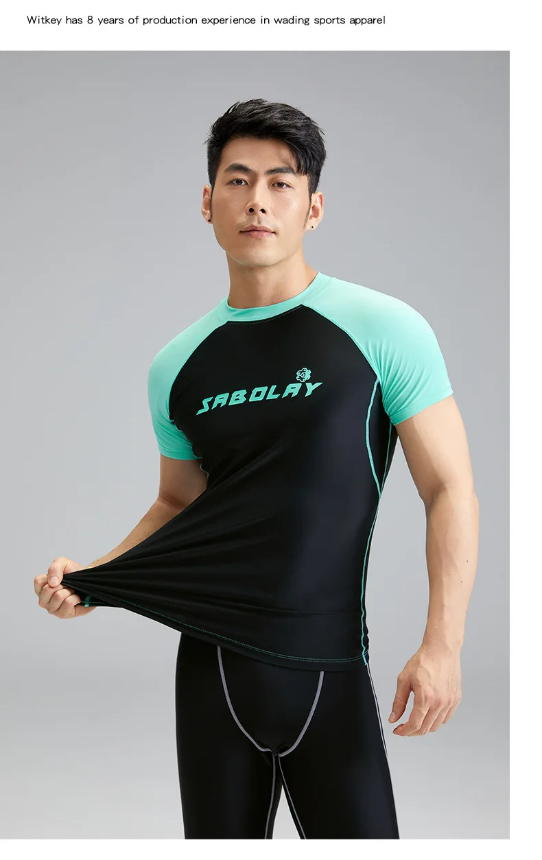 Men Rashguard Upf50+ Sun Protection Surf T-Shirt Plus Size Quick-Drying Lycra Beach Shirt