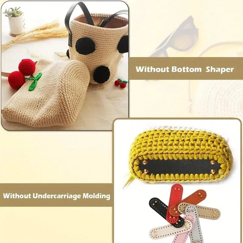 4Pcs DIY Hand-Woven Bag Bottom Pu Leather Yarn Knitted Bag Bottom Plate Luggage Base Accessories (18cm) S000517