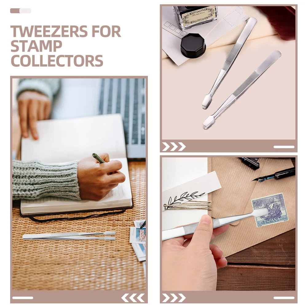 แหนบสแตนเลส 3 ชิ้น แหนบปลายแบนสำหรับงานฝีมือ สติ๊กเกอร์ รูปถ่าย ขนตา งานปั๊ม และอุปกรณ์สะสมแสตมป์