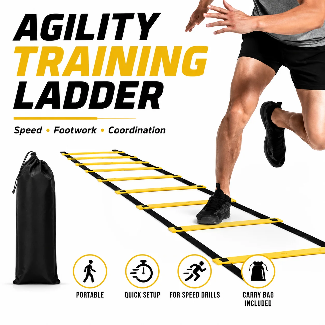 Escalera de Agilidad para Entrenamiento de Velocidad y Trabajo de Pies, Escalera Portátil para Ejercicios de Fútbol, Baloncesto y Fitness, con Bolsa de Transporte para Atletas