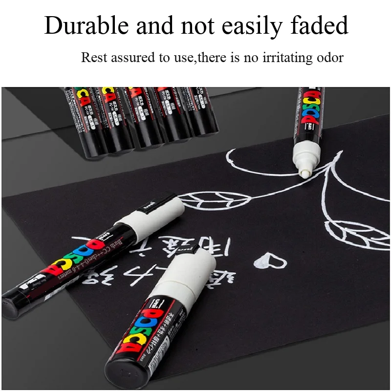 UNI Posca أكريليك أبيض قلم تحديد قلم تحديد PC-1M/3M/5M/8K/17K علامات الطلاء للزجاج والبلاستيك والمعادن والخشب والسيراميك #4