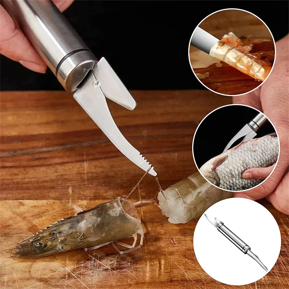 6-in-1 Shrimp Peeler Knife Stainless Steel Shrimp Line Cutter Fish Scale Remover Multifunction Seafood Tools Kitchen Accessories