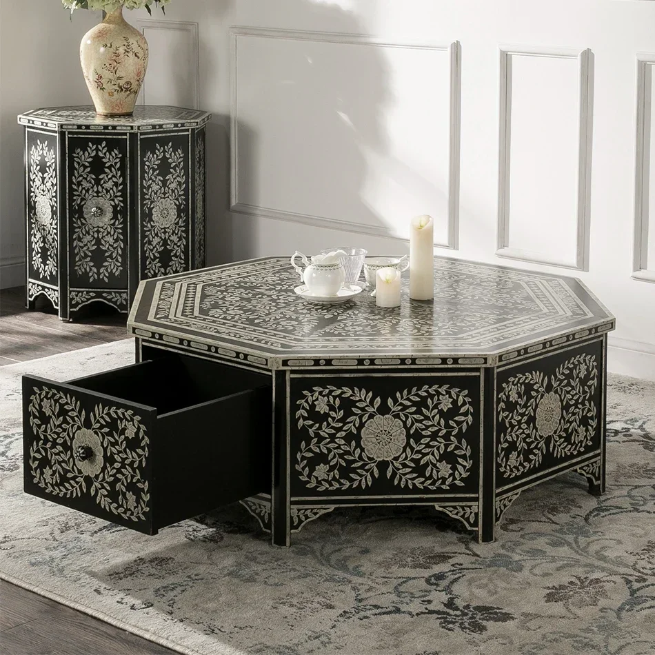 American Retro Furnishings Tibetan Furniture Side Table Art Hand Painting Coffee Table round Tea Table