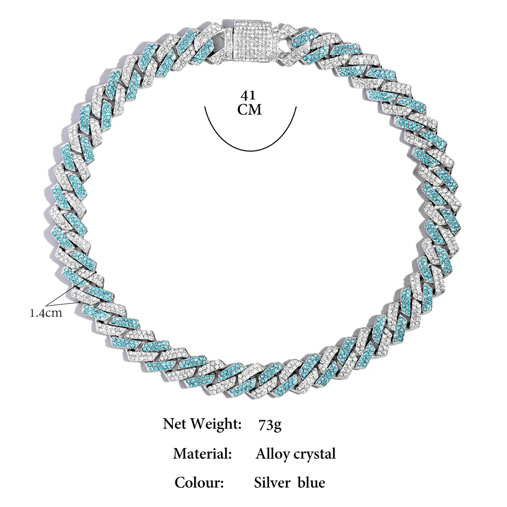 New Blue Mouth Cursive Initial Pendant Necklace Iced Out Prong Cuban Chain Cursive Letter Necklace For Women Men Trendy Jewelry