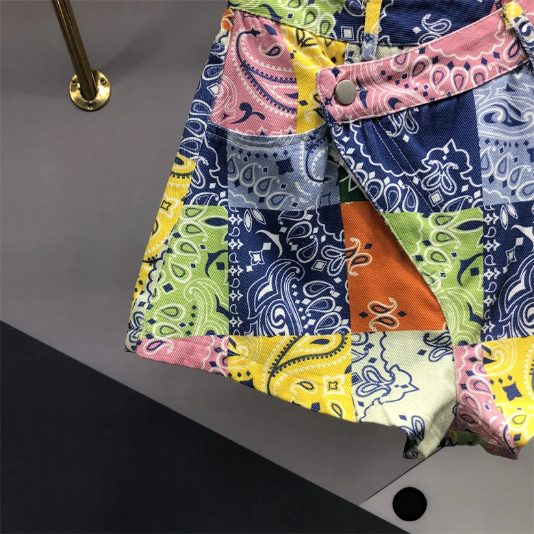 Streetwear Irregular Print Denim Shorts Women's 2025 Summer New Versatile High Waist Thin A Line Wide Leg Shorts Female Culottes
