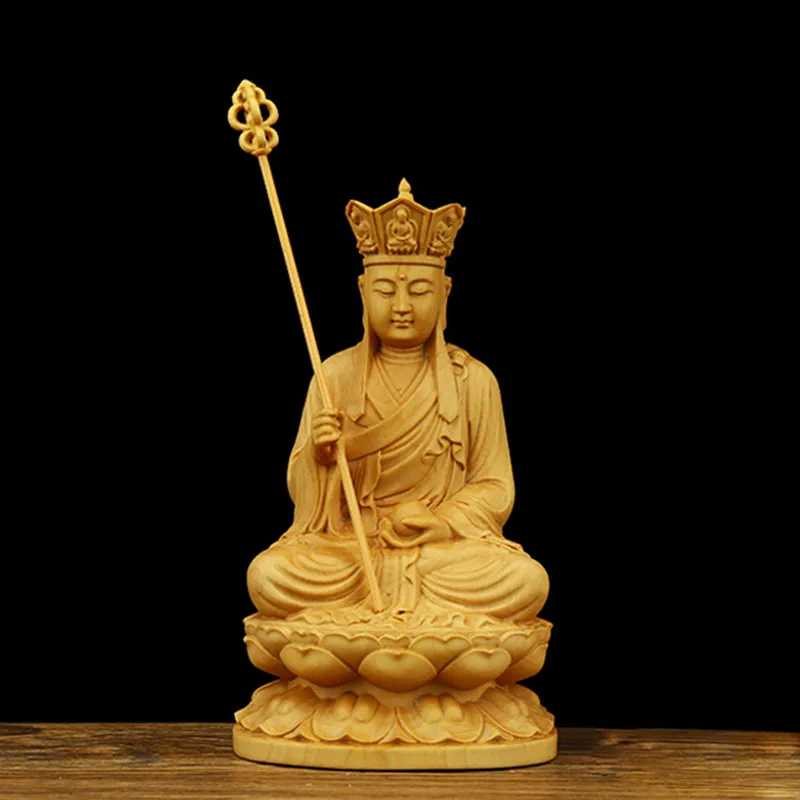 

10cm/13cm Buddhist Ksitigarbha Handmade Carving Boxwood Figurine Statue Hand Pieces Mascot Pocket Ornaments