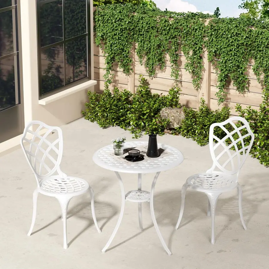 

Piece Patio Bistro Set, Outdoor Bistro Table and Chairs Set of 2 w Umbrella Hole, RustResistant Cast Aluminum Bistro Set for Ga