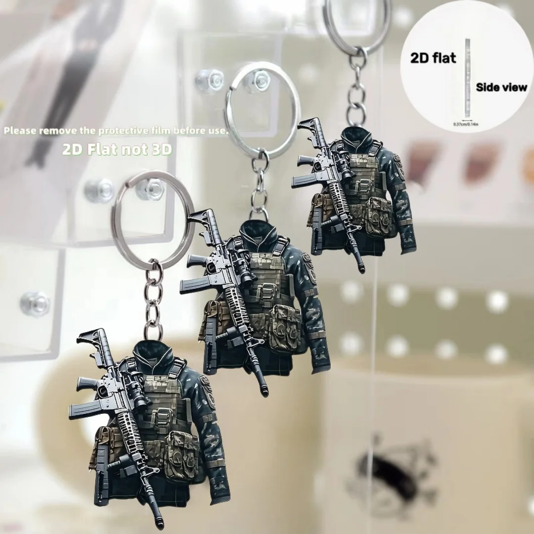 Special Forces Equipment Pendant Keychain,Military-Style 2D Flat Acrylic Ornament,Hanging Decoration for Car,Bags,Festive,Gift view 3