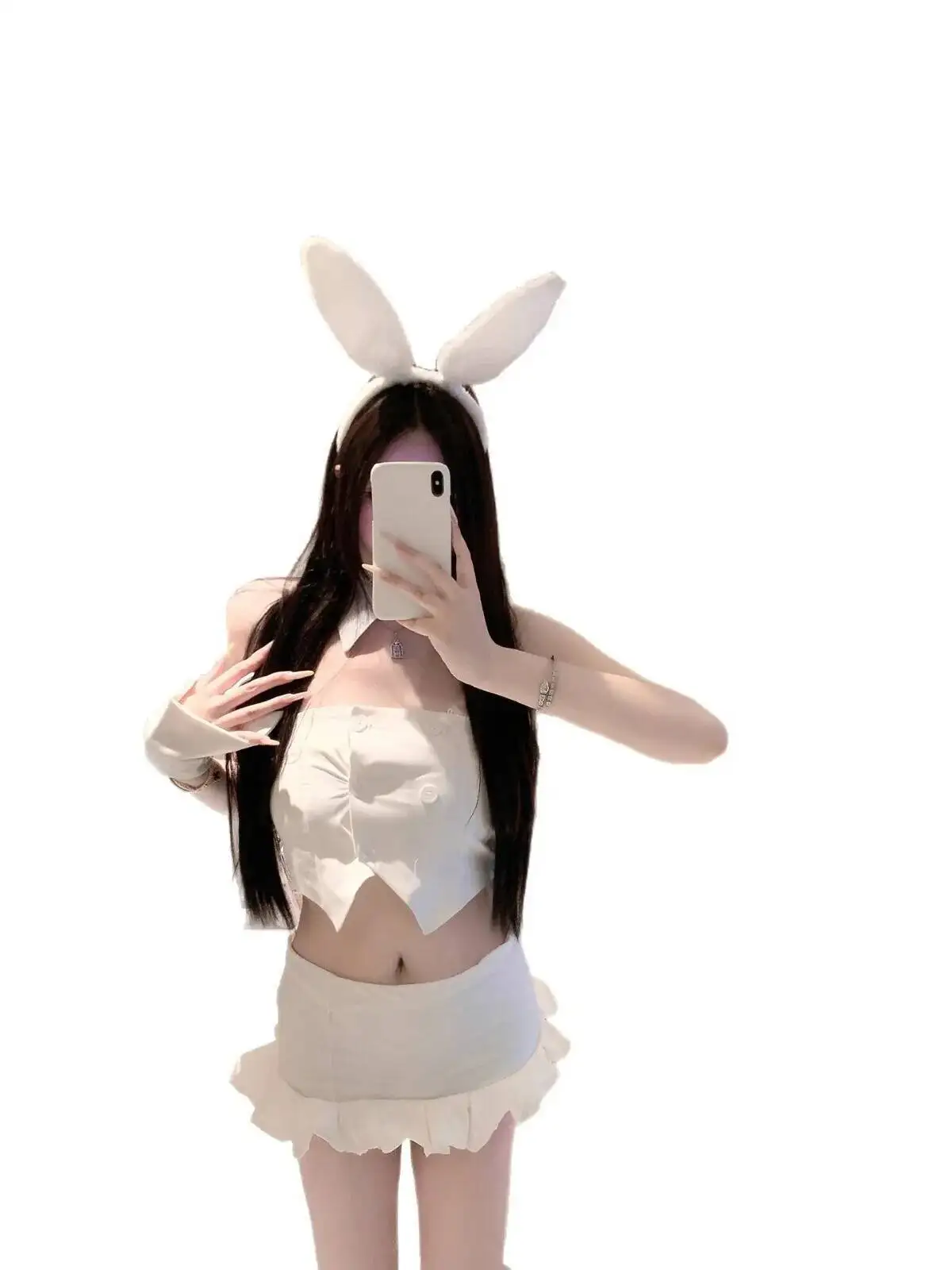 Puro desejo estilo sexy quente menina branco conjuntos de roupas sem alças cintura-exposando topo retalhos babados bodycon saia curta conjuntos mkq7