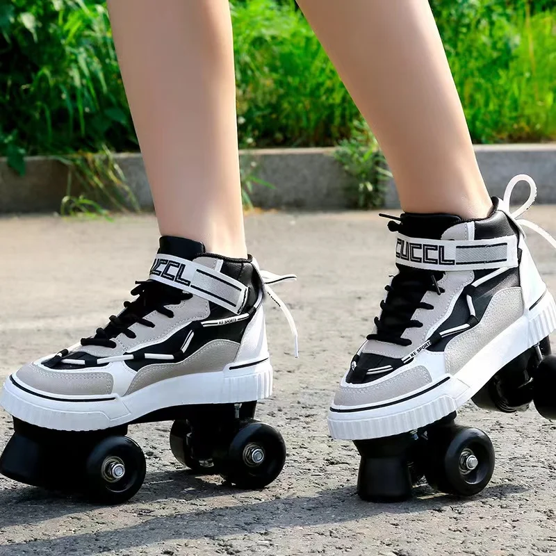 Patines de alta calidad para hombre y mujer, zapatillas de entrenamiento de patinaje, deslizamiento directo de fábrica, 2 líneas, 4 ruedas