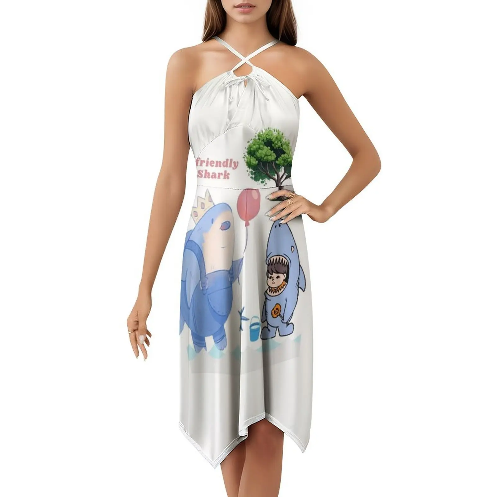 فستان حفلات أنيق للسيدات من Shark فستان على شكل حرف A مع خيارات قصيرة/طويلة/بدون أكمام صديقة لسمك القرش Shark Boy Blue Water