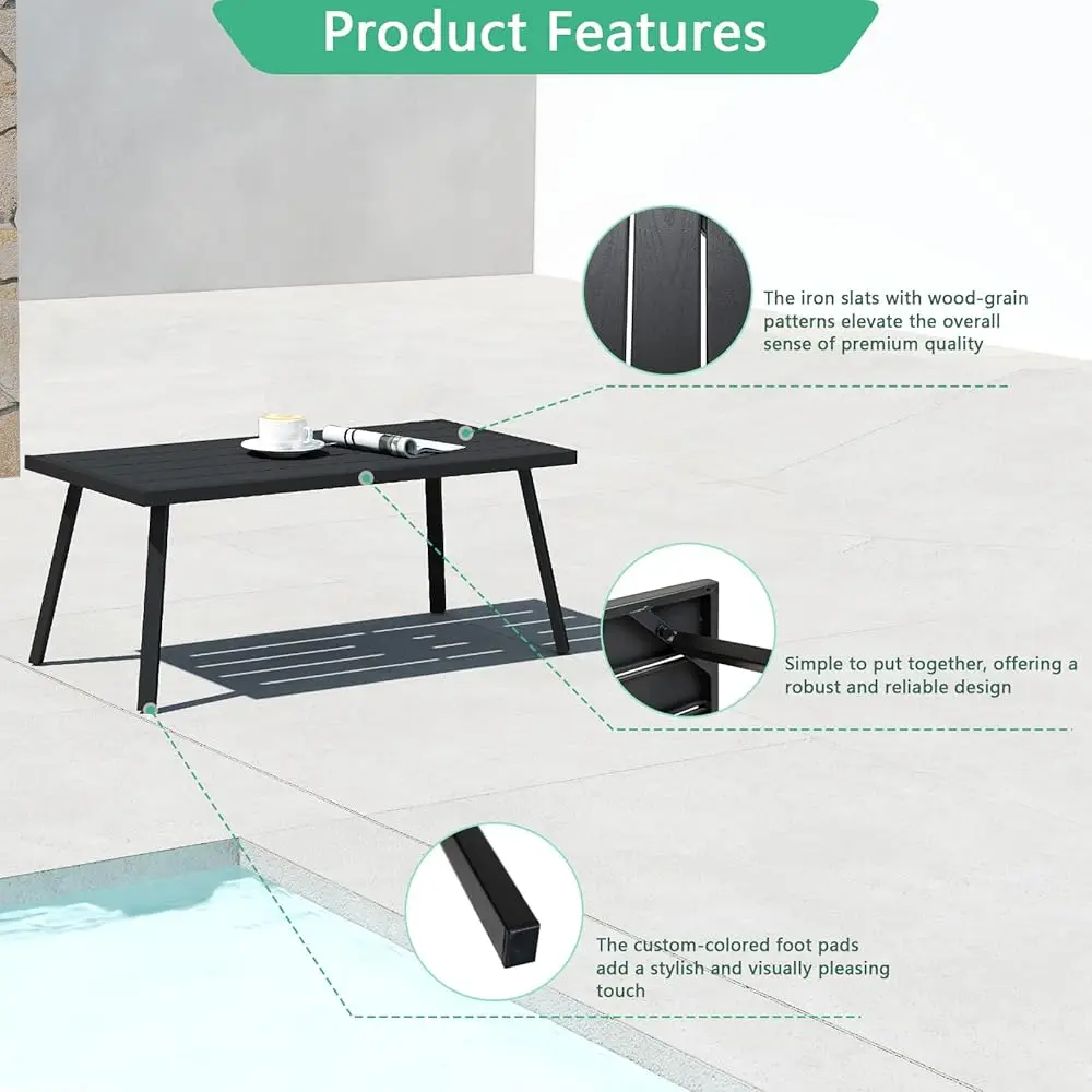 Small Rec Iron Outdoor Coffee Side End Table For Patio, Deck, Backyard, Garden, Poolside, Black