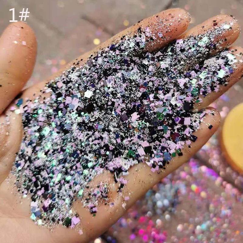 Glitter Nail Art Sequins, holográfica, Retângulo, Mix Shape, Hexágono, Manicure Nails Art, Decorações, Maquiagem, Face Powder Flocos, 1 Saco