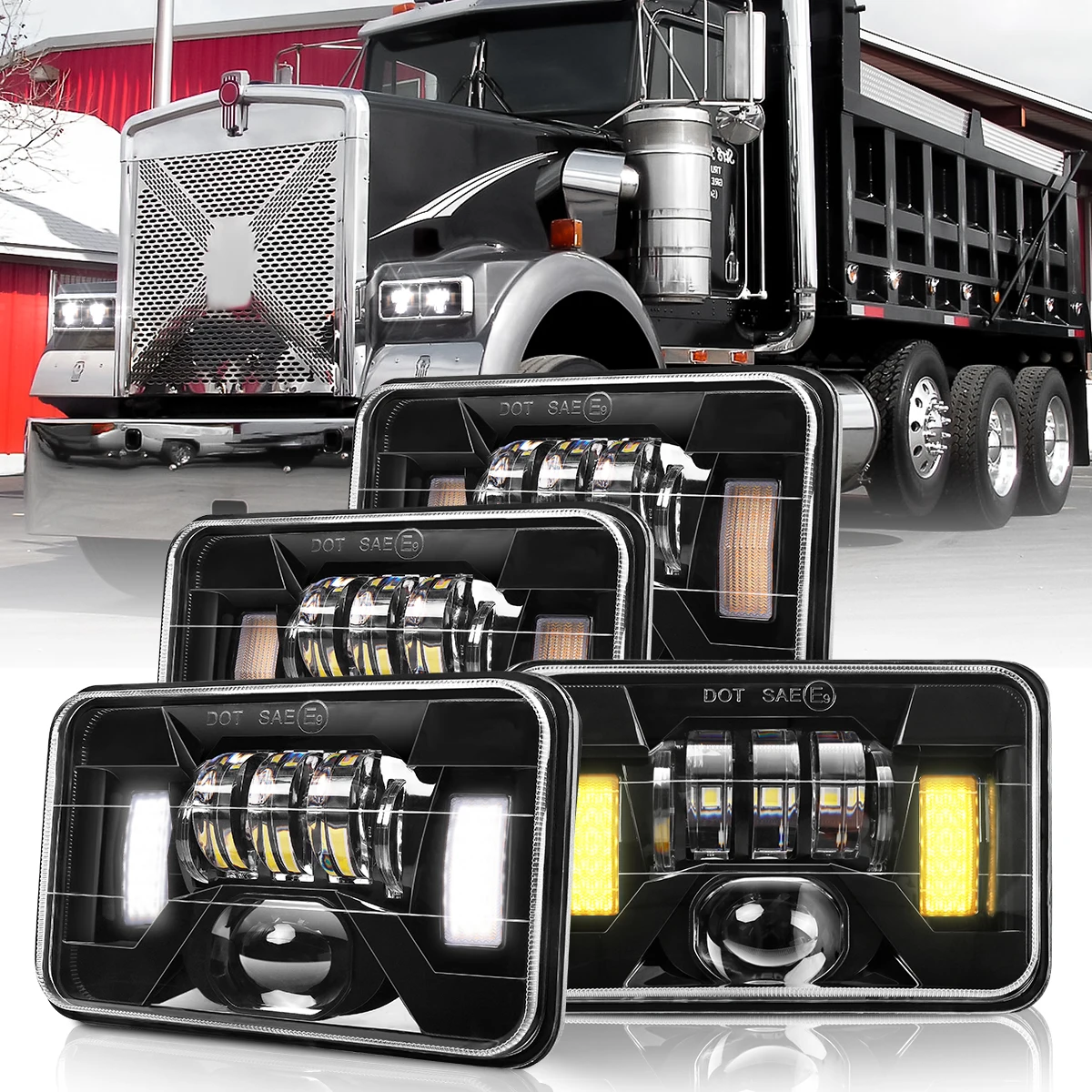4x6 أضواء LED شعاع عالي منخفض مختوم مع إشارة الانعطاف DRL مستطيلة LED ضوء 4 قطعة للشاحنات Kenworth Freightliner مع H4651