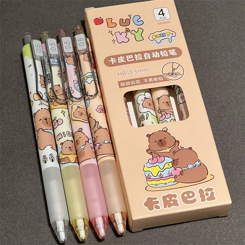 4 Pcs Cartoon Cute Capybara Mechanical Pencil Children's Drawing Writing School Supplies Aesthetic Student Stationery Gifts