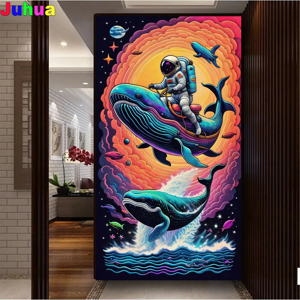 DIY 다이아몬드 페인팅 판타지 우주 비행사 상어 풀 다이아몬드 모자이크 라인석 그림 자수, 크로스 스티치 풍경 장식