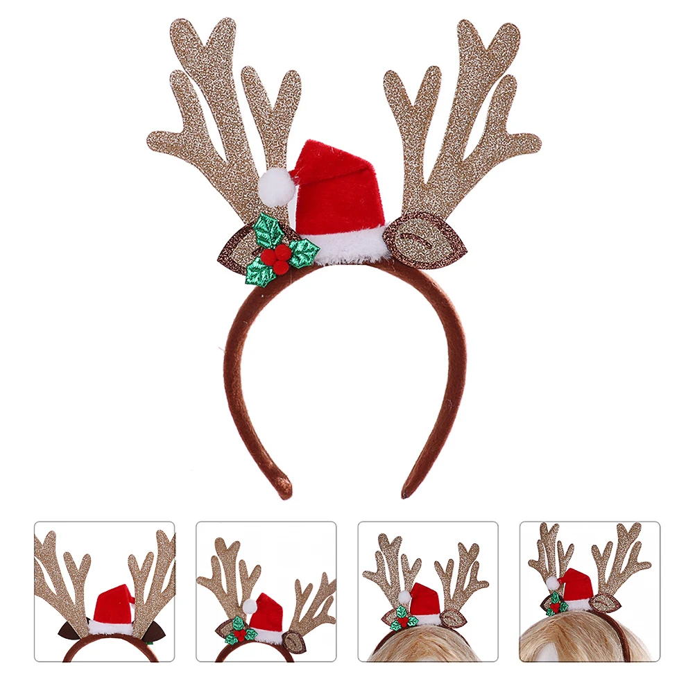 

1pc Cute Antler Headband Hair Hoop Christmas Deer Decor Reindeer Horns Headpiece for Women Girls Party Casual Wear Xmas Headwear