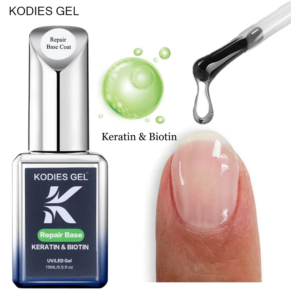 KODIES GEL Repair Base Coat Keratin Protein Base Gel Nail Polish 15ML Clear Semi Permanent UV Protection Gel Nail Art Treatment