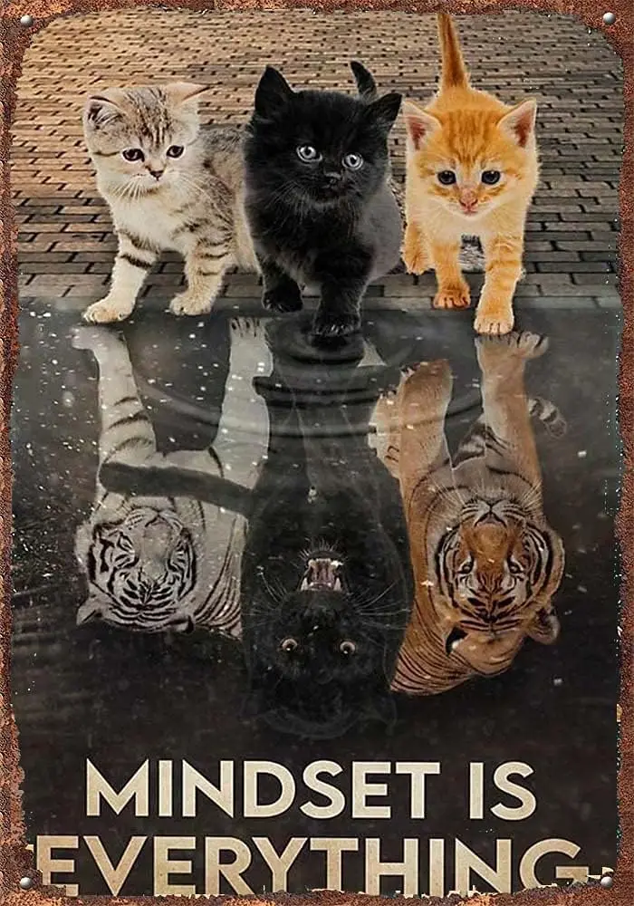 Retro Tin Signs Vintage Signs Cat Poster| Mindset is Everything Cats Poster, Cat Tiger Poster, Cat Poster Print, Cute Cat Poster