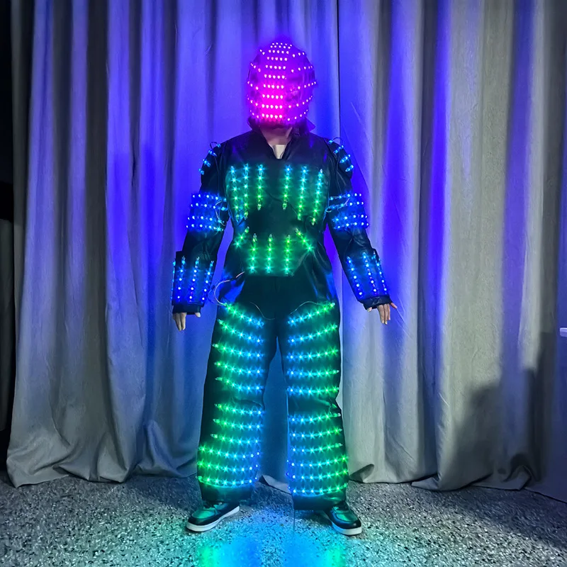

Светодиодный костюм робота для мужчин, панк-стиль, полноразмерный светящийся комбинезон с шлемом, для сценических выступлений, ночных клубов, карнавалов, цирковых шоу 2026