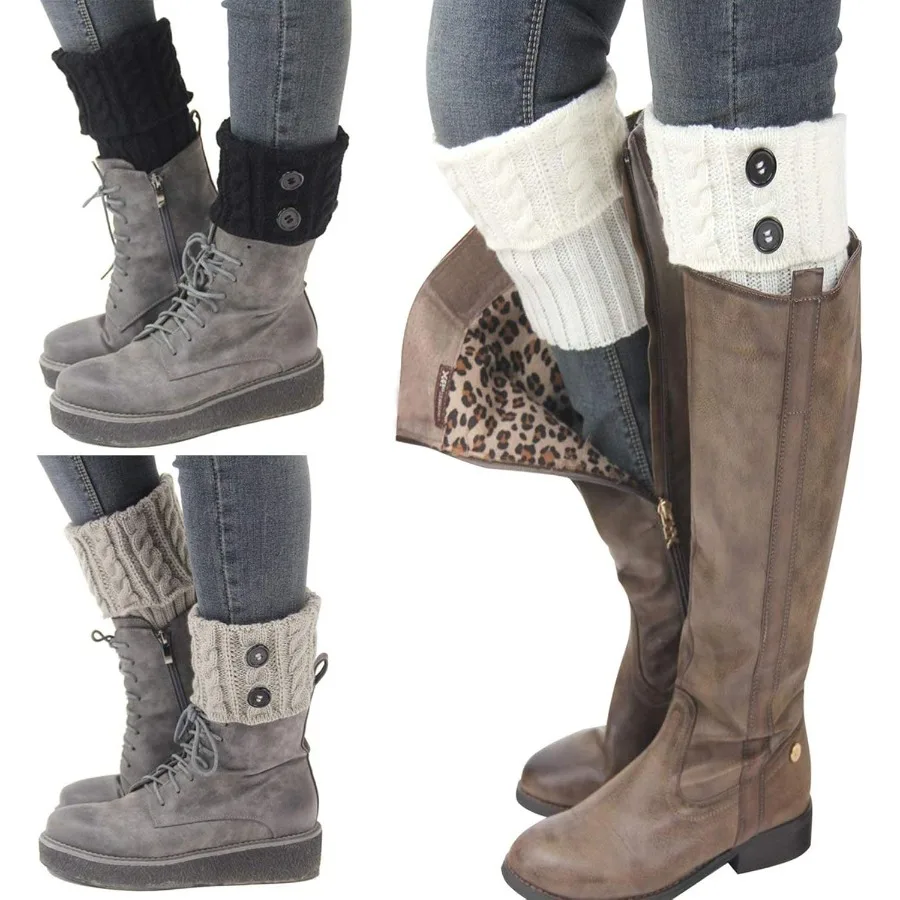 ถุงเท้าบูทสั้นถักโครเชต์สำหรับผู้หญิง 3 คู่ ปลอกขาถักนิตติ้งสำหรับชุดลำลอง เครื่องประดับแฟชั่นฤดูหนาว