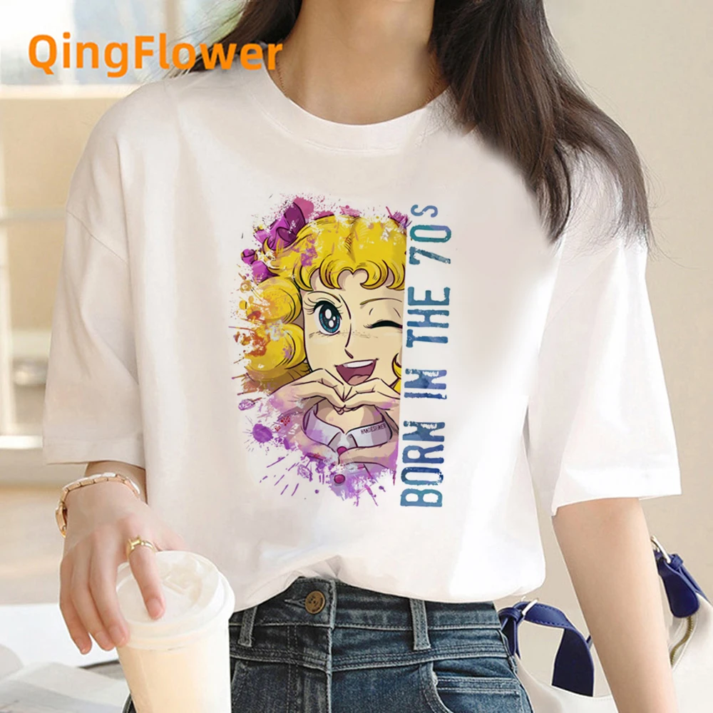 Candy Candy Anime Zomer Top Tshirt Femen Print Witte T-shirt Grunge Anime Manga T-shirt Top Tees Grafische Esthetische