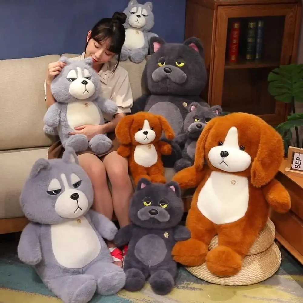 

Animal Soft Plushie Big Belly Sitting Dog Lazy Fluffy Grey Wolf Blue Cat Stuffed Cute Animal Sleep Pillow Gift