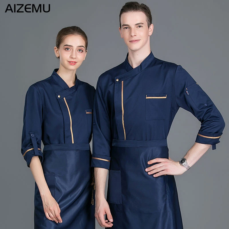 Wholesale Unisex Kitchen Chef Restaurant Uniform Shirt Service Bakery Breathable Double Breasted Chef Dress Chef Jackets apron