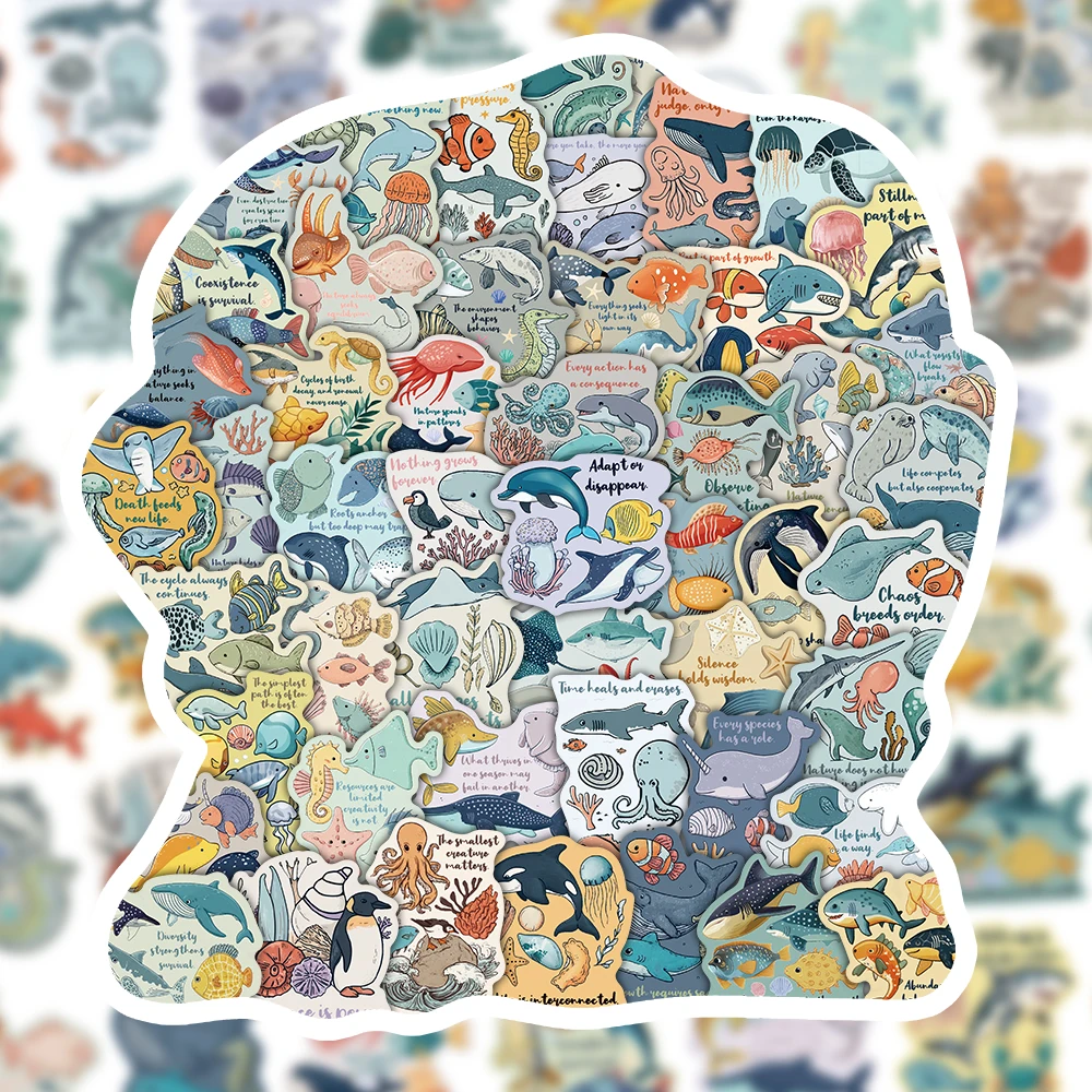 50 autocollants créatifs et colorés sur le thème des créatures marines (baleine, dauphin, étoile de mer, tortue) pour scrapbooking et décoration artistique