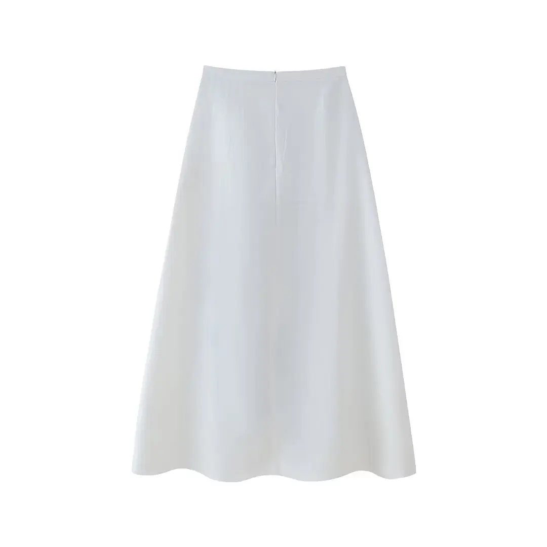 TRAF 2024 Embroidery Midi Skirt Women White High Waist Skirts for Women Summer Long Skirt Woman Vintage Beach Women\'s Skirts