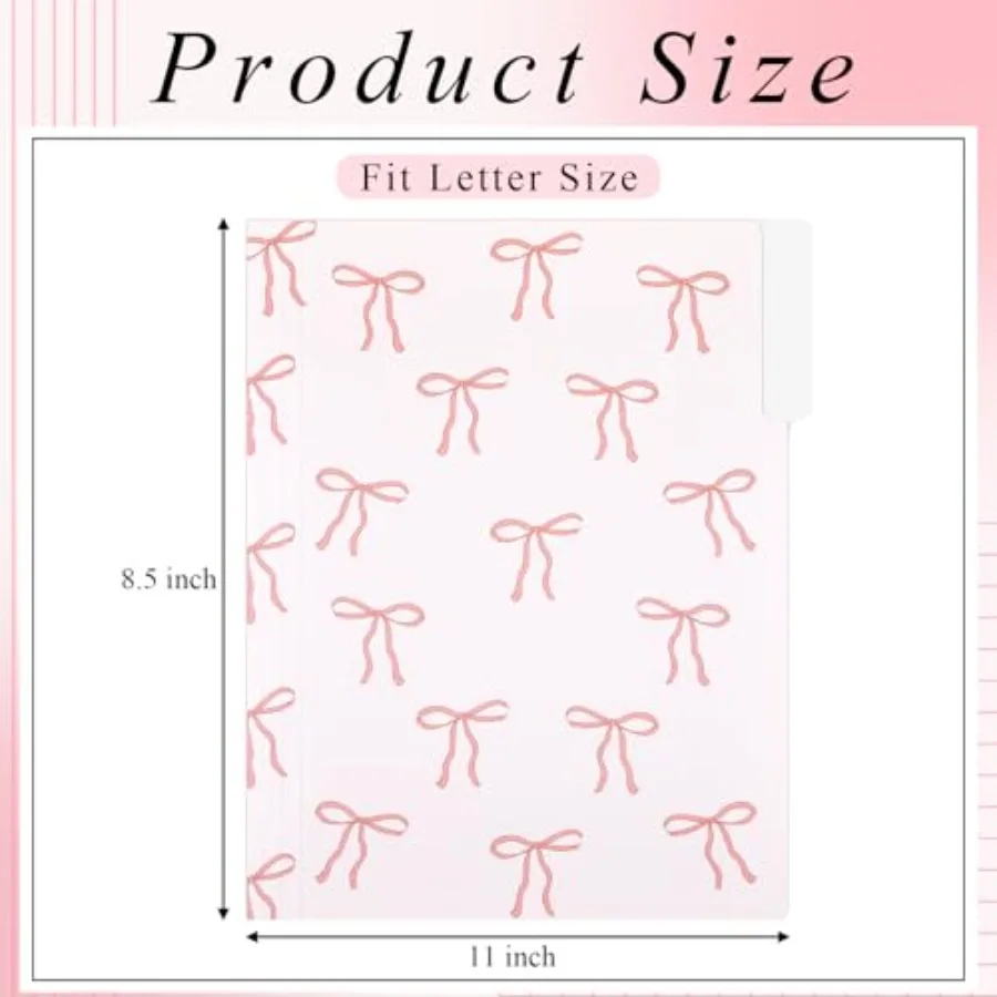 12 carpetas de archivos con lazo rosa Ih, 8,5x11, tamaño de letra, organizadores de archivos decorativos a cuadros con lazo y 1 3 pestaña cortada, bonito y bonito Docu