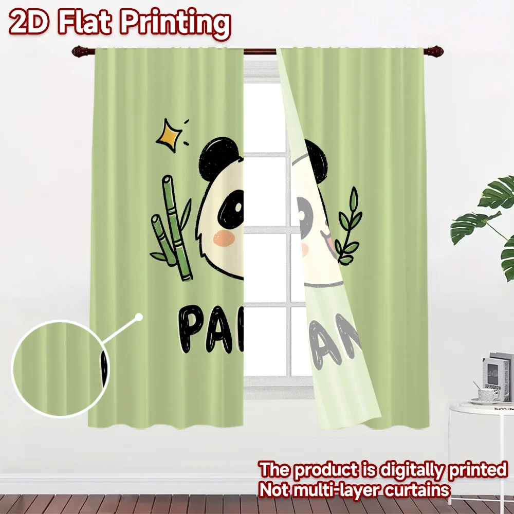 2D flat 2pcs Curtain French Romantic Style Cute Panda Face Durable polyester fiber Festive Curtains Perfect for Indoor