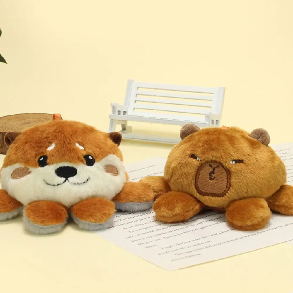 Dupla face capivara pelúcia chaveiro pp algodão fofo pelúcia virado capivara chaveiro ins macio dos desenhos animados capivara boneca pingente