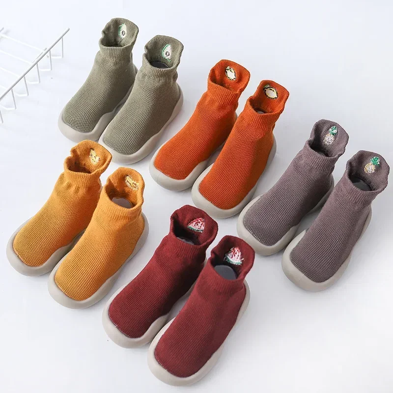 Baby Socks Shoes Spring and Autumn Embroidered Rubber Non-slip Floor Sock Newborn Baby Socks in The Tube Cartoon Fruit Toddler