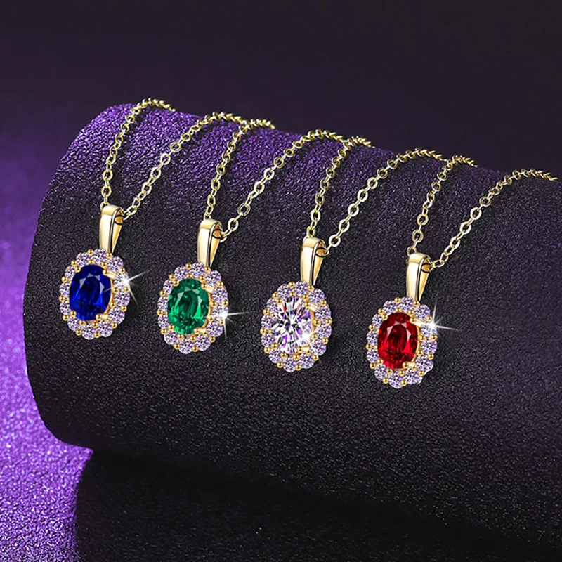 

S925 Sterling Silver 18K Gold Plated 1CT Pigeon Egg Color Moissanite Solitaire Pendant Necklace for Women, Exquisite Jewelry.