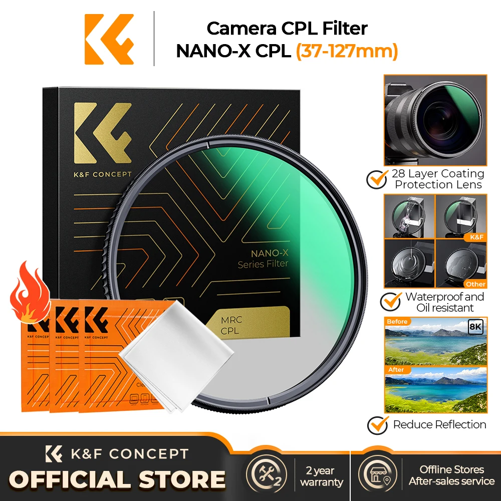 K&F Concept CPL Filter 28 Layer Circular Polarizing Filter Multi-coated Polarized Filter NANO-X Series 86mm 95mm 105mm 112mm