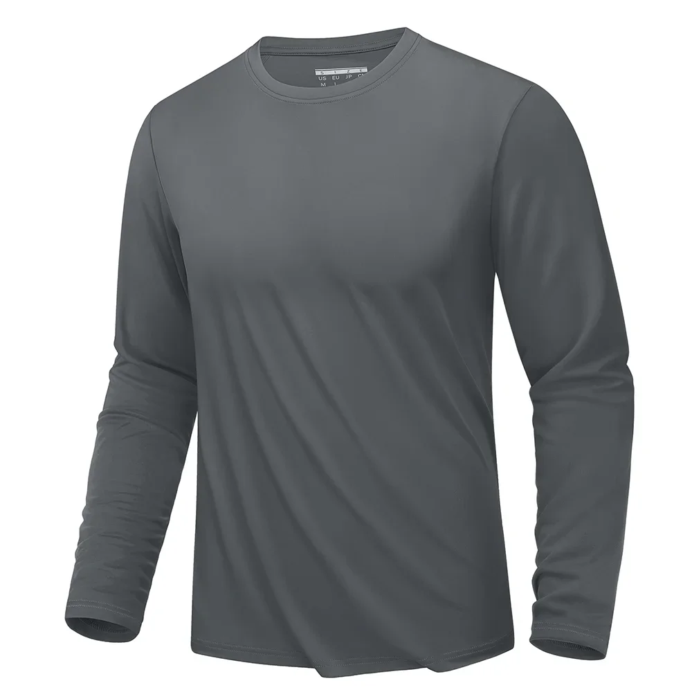 

Simple Solid Color Men's Long Sleeve T-shirt Outdoor Run Sports Tees Loose O-neck Fashion Cotton Tops Fall Comfortable Pullover