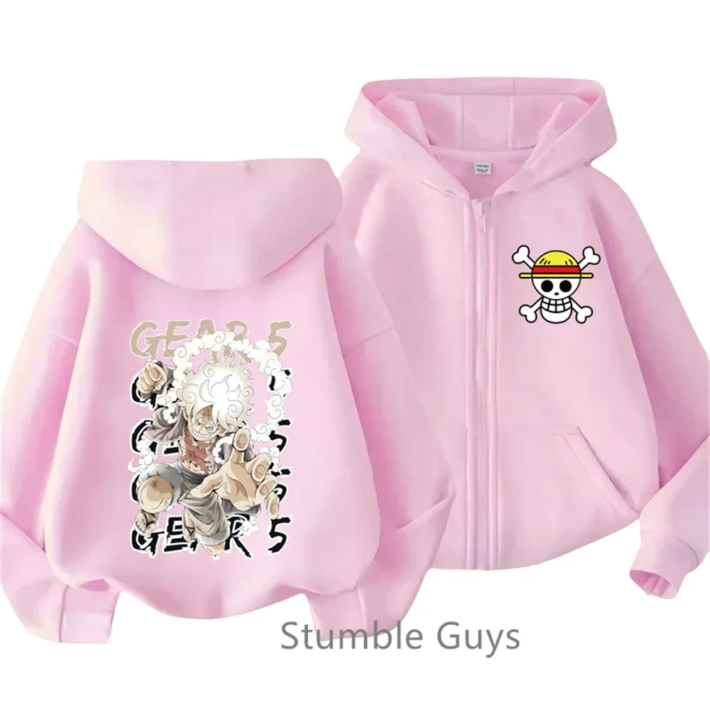 Sweat à capuche zippé Anime One Piece pour enfants, imprimé Luffy de dessin animé, sweat-shirt à manches longues, veste décontractée pour garçons et filles, haut d'automne et d'hiver