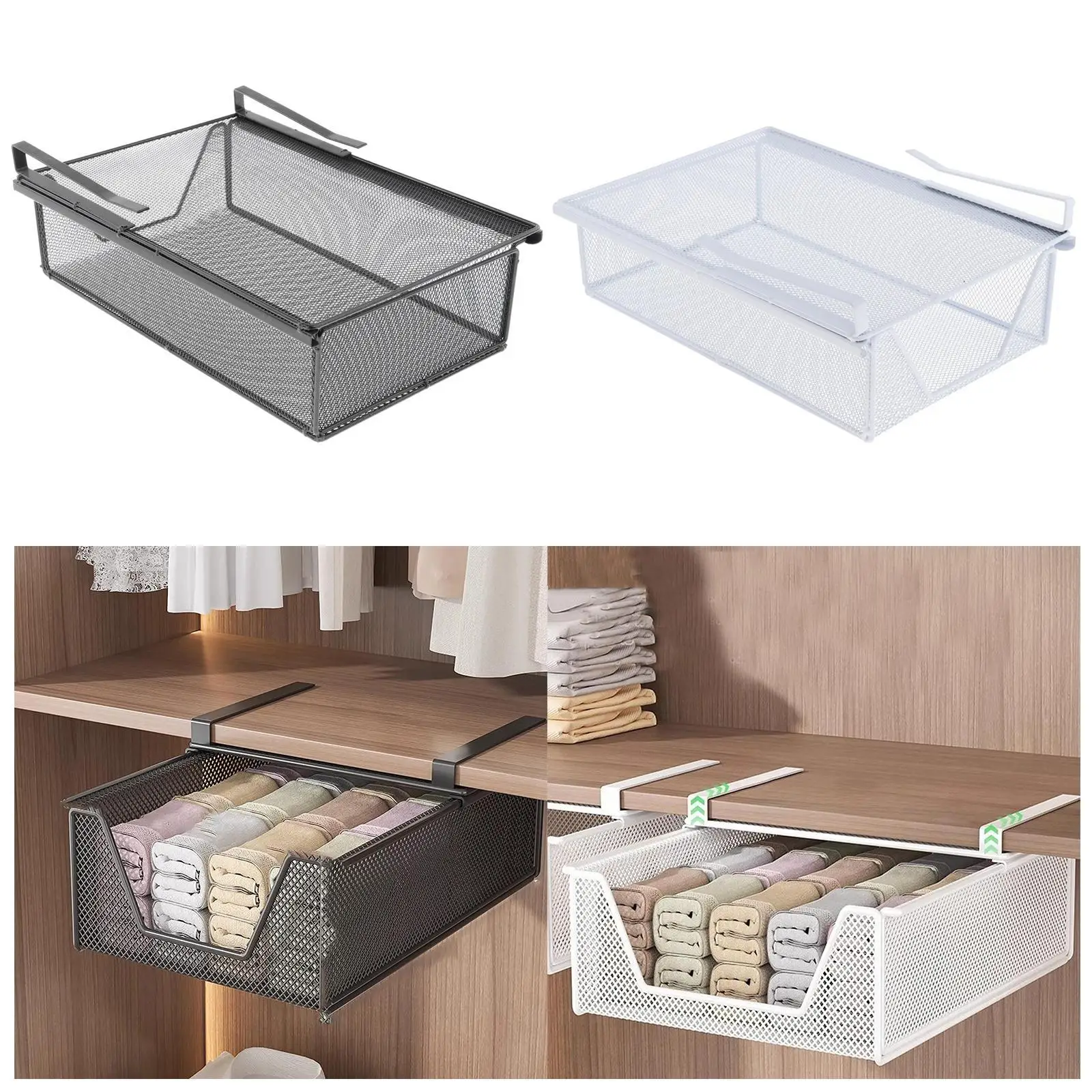 

Многофункциональный органайзер под шкафом с выдвижной перегородкой под полкой, проволочная корзина для кухонных шкафов, спальни, домашнего офиса