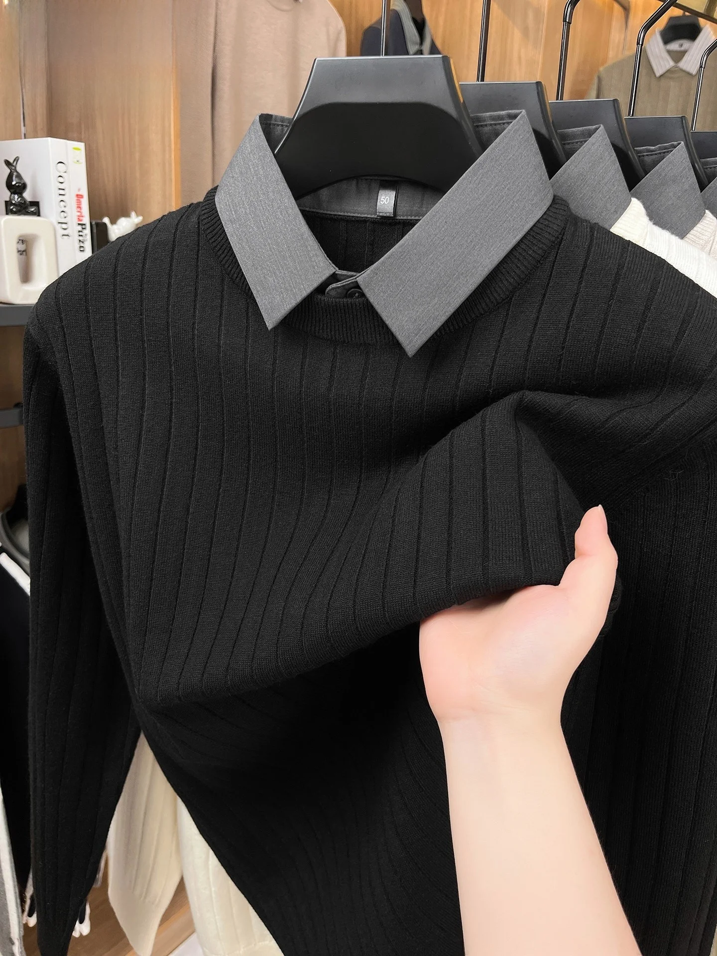 

Men's 00% Wool Camere Knitted Thi Winter T-irt Casual Sle Double Layer Busin Leisure Base irt Soft Comfortable