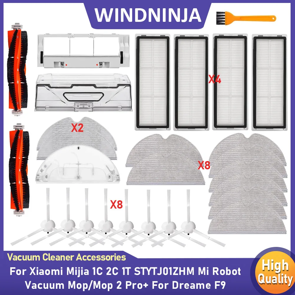 

Комплект аксессуаров для робота-пылесоса Dreame F9 / Xiaomi Mijia 1C 2C 1T STYTJ01ZHM: салфетка для влажной уборки, фильтр, основная и боковые щетки, контейнер для пыли