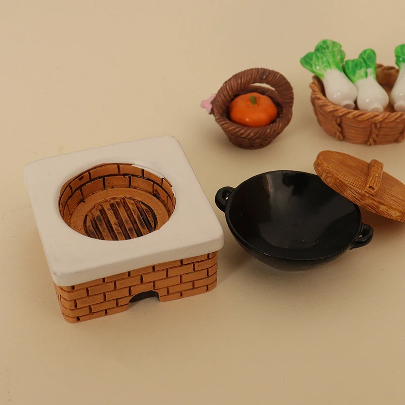 Ensemble de cuisine et de casseroles de simulation, maison de courses, paniers de nourriture, accessoires de maison de poupées, jouets de jeu de simulation, 1/12