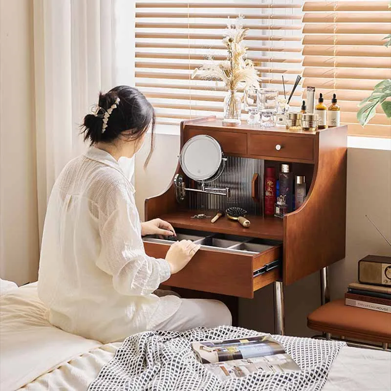 Bangku logam meja rias Perancis sudut coklat Nordik minimalis alami kecil Vanity desain kamar tidur unik Coiffeuse furnitur rumah