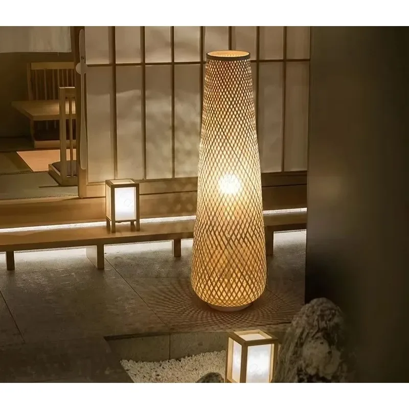 Japanese Retro Bamboo Floor Lamp Zen Ambient Light for Bedroom Tatami Tea Room Living Room Decoration