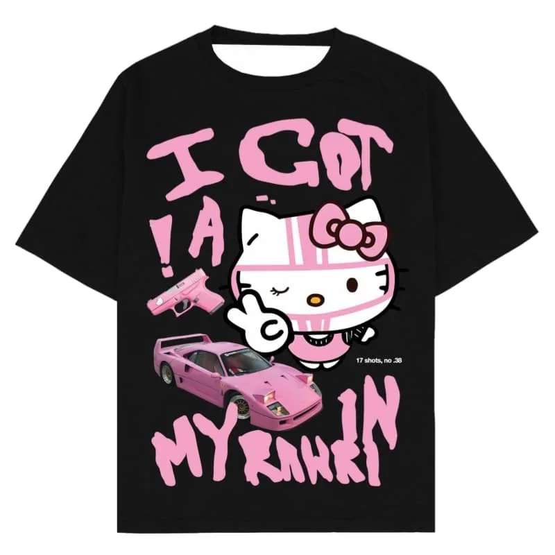 Y2K Sweet-Cool Racing-Style T-Shirt – Pink Sports Car Cartoon Print, Unisex Trendy Short-Sleeve Athletic Top (Family Matching)