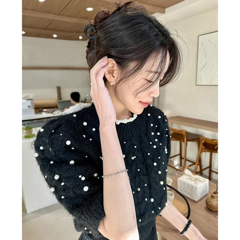 Neploe Winter Vintage Western-Style Pullovers Round Neck Nail Bead Embellished Fried Dough Twists Pattern Knitting Sweater