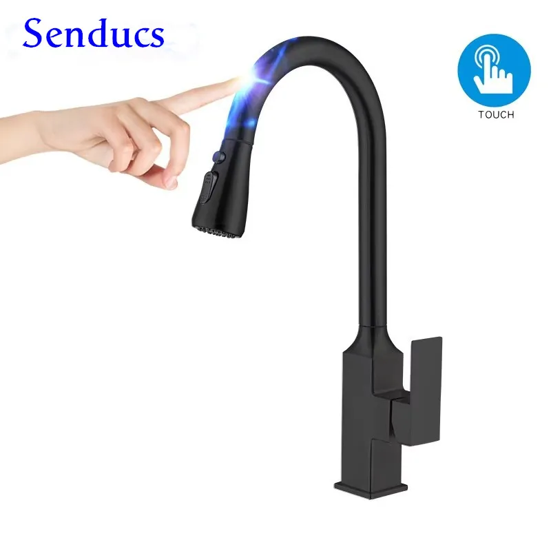 New Arrival Smart Touch on  Kitchen Sink Mixer Faucets with Pull Down Sprayer  Black Sensor Touch on Kitchen Water Faucet