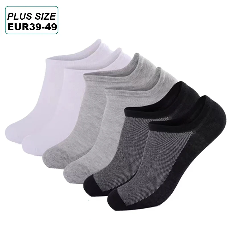 

3Pairs Breathable Men's Socks Short Ankle Elastic Solid Color Mesh High Quality Cotton Business Unisex Sokken Plus Size EU39-49