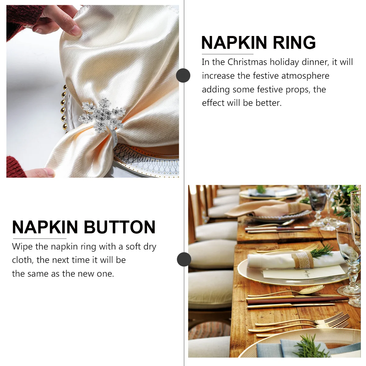 

4Pcs Christmas Napkin Rings Alloy Snowflake Decorative Buckles Hotel Restaurant Holiday Table Napkin Accessory