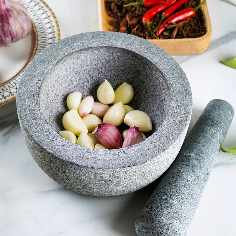 Stone mortar retro marble kitchen household grinder manual garlic masher mashing pestle garlic puree